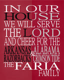 A House Divided - Arkansas Razorbacks and Alabama Crimson Tide Personalized Family Name Christian Print