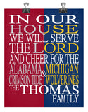 A House Divided - Alabama Crimson Tide and Michigan Wolverines Personalized Family Name Christian Unframed Print