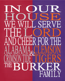 A House Divided - Alabama Crimson Tide and Clemson Tigers Personalized Family Name Christian Print