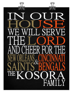 A House Divided - New Orleans Saints & Cincinnati Bengals Personalized Family Name Christian Print