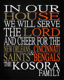 A House Divided - New Orleans Saints & Cincinnati Bengals Personalized Family Name Christian Print