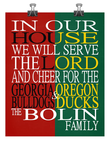 A House Divided - Georgia Bulldogs & Oregon Ducks Personalized Family Name Christian Print