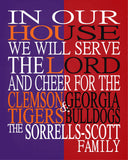 A House Divided - Clemson Tigers and Georgia Bulldogs Personalized Family Name Christian Print