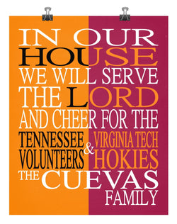 A House Divided - Tennessee Volunteers & Virginia Tech Hokies  Personalized Family Name Christian Print