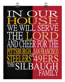 A House Divided - Pittsburgh Steelers and San Francisco 49ers Personalized Family Name Christian Print