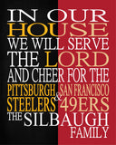 A House Divided - Pittsburgh Steelers and San Francisco 49ers Personalized Family Name Christian Print