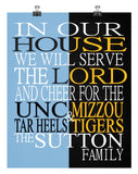 A House Divided UNC Tar Heels and Mizzou Tigers Personalized Family Name Christian Print