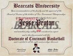 Cincinnati Bearcats Ultimate Basketball Fan Personalized Diploma - 8.5" x 11" Parchment Paper