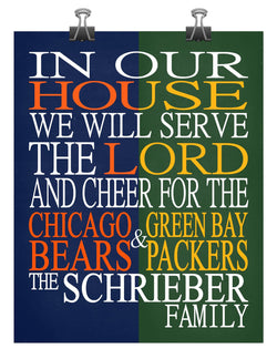 A House Divided - Chicago Bears & Green Bay Packers Personalized Family Name Christian Print