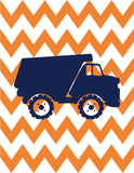 Construction Nursery Art Print Set of 4 - Baby Boy Chevron Navy Blue Orange - Multiple Sizes