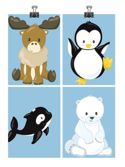 Arctic Animals Nursery Art Print Set of 4 - Moose, Penguin, Orca and Polar Bear - Multiple Sizes