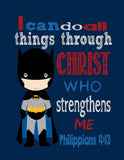 Batman Superhero Christian Nursery Decor Art Print - I Can Do All Things Through Christ Who Strengthens Me - Philippians 4:13