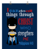 Batman Superhero Christian Nursery Decor Art Print - I Can Do All Things Through Christ Who Strengthens Me - Philippians 4:13