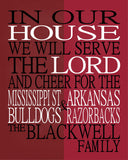 A House Divided - Mississippi State Bulldogs & Arkansas Razorbacks Personalized Family Name Christian Print