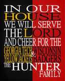 A House Divided - Georgia Tech Yellow Jackets & Wisconsin Badgers Personalized Family Name Christian Print