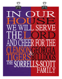 A House Divided - Clemson Tigers and Georgia Bulldogs Personalized Family Name Christian Print
