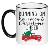 Running on Hot Cocoa & Christmas Cheer Black and White Holiday Coffee Cup, Hot Chocolate, 11 Ounce Ceramic Mug