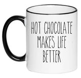 Hot Chocolate Makes Life Better Farmhouse Decor Black and White Holiday Coffee Mug, Hot Chocolate, 11 Ounce Ceramic Mug