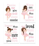 Ballerina Motivational Nursery Decor Set of 4 Unframed Prints Promise Me You will Always Remember Braver, Stronger, Smarter in Pink