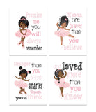 African American Ballerina Nursery Decor Set of 4 Unframed Prints Promise Me You will Always Remember Braver, Stronger, Smarter in Pink