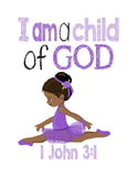 African American Ballerina Christian Childrens Nursery Decor Set of 4 Prints with Bible Verses in Purple