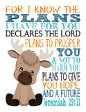 Woodland Christian Bible Verses Quotes Nursery Kids Room Unframed Wall Art Set of 4 Prints Home Decor - Moose, Raccoon, Beaver and Squirrel