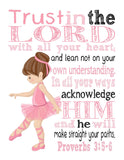 Ballerinas in Pink and Black Christian Nursery Decor Set of 4 Prints with Bible Verses - Little Girls Room