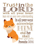 Woodland Christian Bible Verses Quotes Nursery Kids Room Unframed Hanging Wall Art Set of 4 Prints Home Decor - Fox, Bear, Deer and Hedgehog