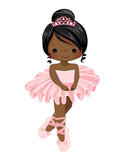 African American Ballerinas in Pink Nursery Kids Room Wall Art Set of 4 Unframed Prints