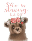 Woodland Christian Nursery Set of 4 Unframed Watercolor Prints, Bear, Fox, Hedgehog, and Raccoon with Bible Verses