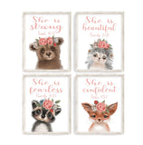 Woodland Christian Nursery Set of 4 Unframed Watercolor Prints, Bear, Fox, Hedgehog, and Raccoon with Bible Verses