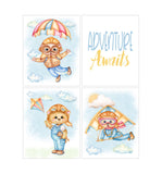 Watercolor Bear Adventures Nursery Decor Set of 4 Unframed Prints - Adventure Awaits - Hang Glider, Kite and Parachute