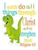 Tyrannosaurus Rex Dinosaur Christian Nursery Decor Unframed Print - I Can Do All Things Through Christ Who Strengthens Me - Philippians 4:13
