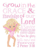 Pink Gymnastics Christian Nursery Set of 4 Unframed Prints with Bible Verses - Blonde Gymnast Little Girls Room Decor