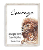 Courage Watercolor Lion and Cub Christian Nursery Unframed Print - Be courageous Be strong Do Everything in Love - 1 Corinthians 16:13-14