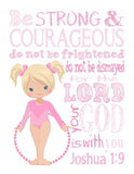 Pink Gymnastics Christian Nursery Set of 4 Unframed Prints with Bible Verses - Blonde Gymnast Little Girls Room Decor