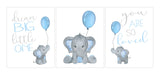 Watercolor Baby Boy Elephant Nursery Art Decor Set of 3 Unframed Prints in Blue and Gray - Dream Big Little One, You Are So Loved
