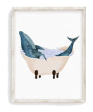 Watercolor Humpback Whale in Tub Bathroom Unframed Prints Washroom Nautical Sea Life Home Decor Wall Art Print