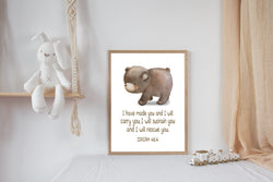 Watercolor Bear Woodland Animal Christian Nursery Unframed Print - I Will Carry You - Isaiah 46:4