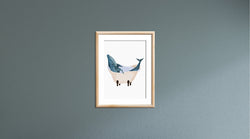 Watercolor Humpback Whale in Tub Bathroom Unframed Prints Washroom Nautical Sea Life Home Decor Wall Art Print