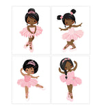 African American Ballerinas in Pink Nursery Kids Room Wall Art Set of 4 Unframed Prints