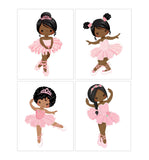 African American Ballerina Nursery Kids Room Unframed Hanging Wall Art Set of 4 Prints Home Decor in Pink