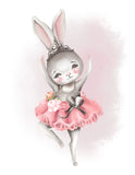 Ballerina Bunny Rabbit in Pink and Gray Ballet Nursery Decor Set of 3 Unframed Prints