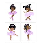 African American Ballerina Nursery Kids Room Unframed Hanging Wall Art Set of 4 Prints Home Decor in Purple