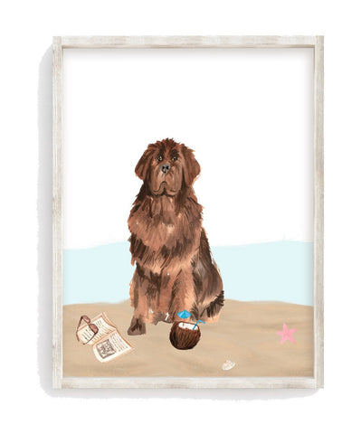 Newfoundland Puppy Dog at Beach Watercolor Dog Illustration Unframed Print, Nursery Decor, Kid's Bedroom, Laundry Room or Dog Lover