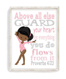 African American Pink Gymnastics Nursery Decor Unframed Print - Above All Else Guard Your Heart - Proverbs 4:23