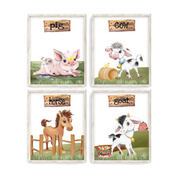 Cow, Pig, Horse and Goat Watercolor Farm Animal Nursery or Toddler Decor Set of 4 Unframed Prints