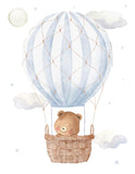 Watercolor Bear in Blue Hot Air Balloon Nursery Decor Unframed Print