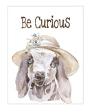 Goat with Hat Farm Animal Watercolor Rustic Nursery Decor Unframed Print, Be Curious