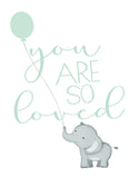 Watercolor Baby Elephant in Mint Nursery Art Decor Set of 3 Unframed Prints in Mint and Gray - Dream Big Little One, You Are So Loved